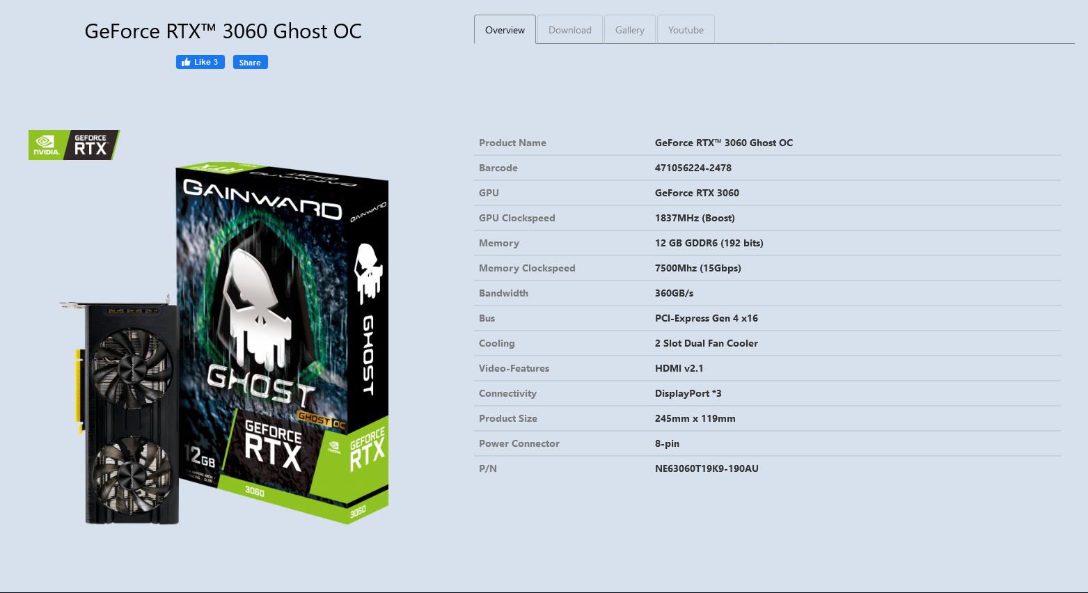 販売ショッピング GeForce GAINWARD RTX3060 GDDR6 12G GHOST PC周辺機器